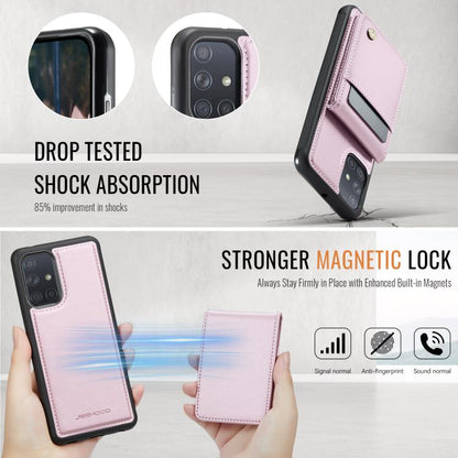For Samsung Galaxy A51 4G JEEHOOD J06 British Style RFID MagSafe Card Bag PU Phone Case(Pink) - Galaxy Phone Cases by JEEHOOD | Online Shopping UK | buy2fix