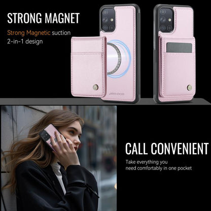 For Samsung Galaxy A51 4G JEEHOOD J06 British Style RFID MagSafe Card Bag PU Phone Case(Pink) - Galaxy Phone Cases by JEEHOOD | Online Shopping UK | buy2fix