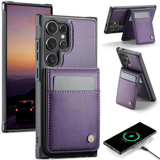 For Samsung Galaxy S23 Ultra 5G JEEHOOD J06 British Style RFID MagSafe Card Bag PU Phone Case(Purple)