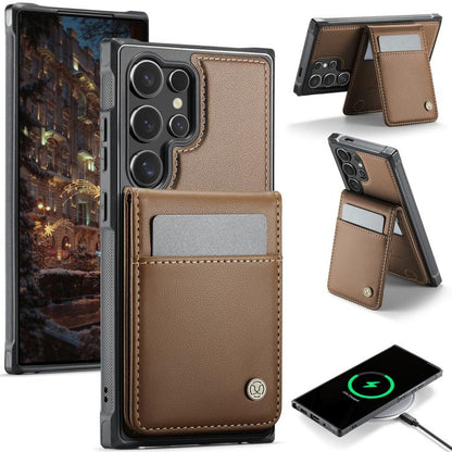 For Samsung Galaxy S23 Ultra 5G JEEHOOD J06 British Style RFID MagSafe Card Bag PU Phone Case(Brown) - Galaxy S23 Ultra 5G Cases by JEEHOOD | Online Shopping UK | buy2fix