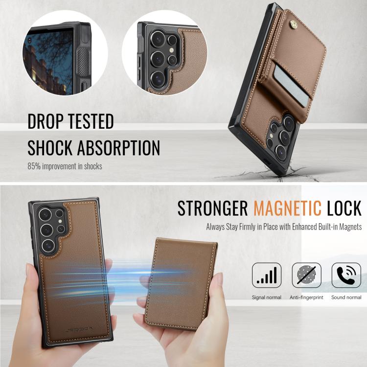For Samsung Galaxy S23 Ultra 5G JEEHOOD J06 British Style RFID MagSafe Card Bag PU Phone Case(Brown) - Galaxy S23 Ultra 5G Cases by JEEHOOD | Online Shopping UK | buy2fix
