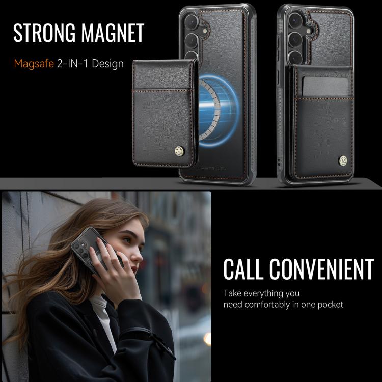 For Samsung Galaxy S25 5G JEEHOOD J06 British Style RFID MagSafe Card Bag PU Phone Case(Black) - Galaxy S25 5G Cases by JEEHOOD | Online Shopping UK | buy2fix