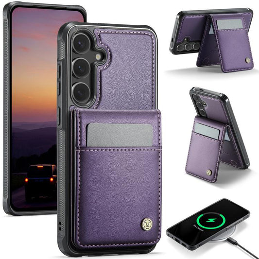 For Samsung Galaxy S25+ 5G JEEHOOD J06 British Style RFID MagSafe Card Bag PU Phone Case(Purple) - Galaxy S25+ 5G Cases by JEEHOOD | Online Shopping UK | buy2fix