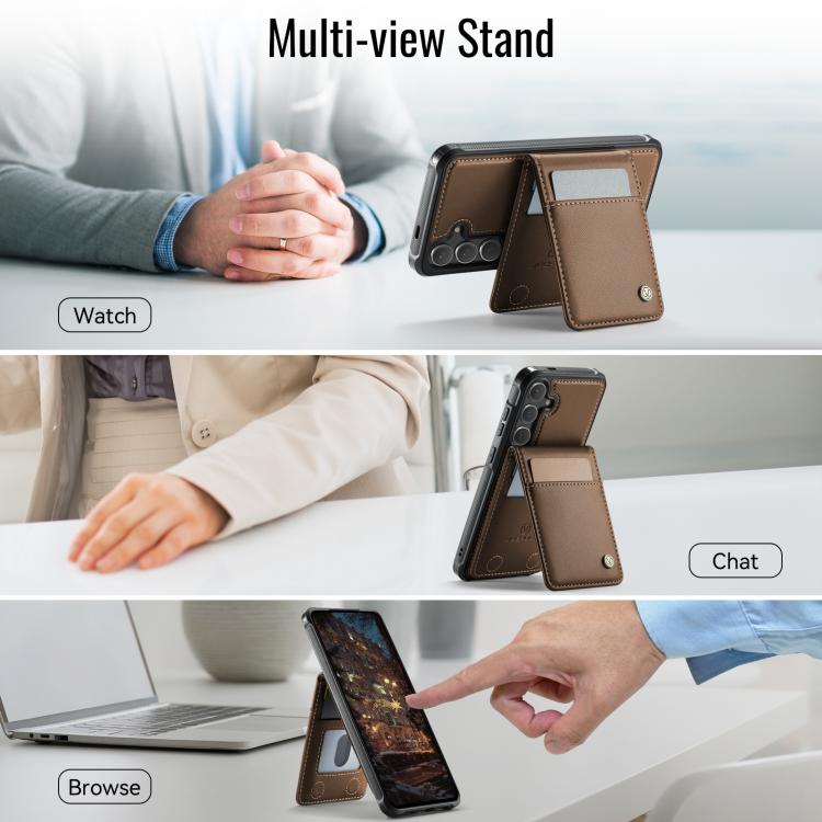 For Samsung Galaxy S25+ 5G JEEHOOD J06 British Style RFID MagSafe Card Bag PU Phone Case(Brown) - Galaxy S25+ 5G Cases by JEEHOOD | Online Shopping UK | buy2fix