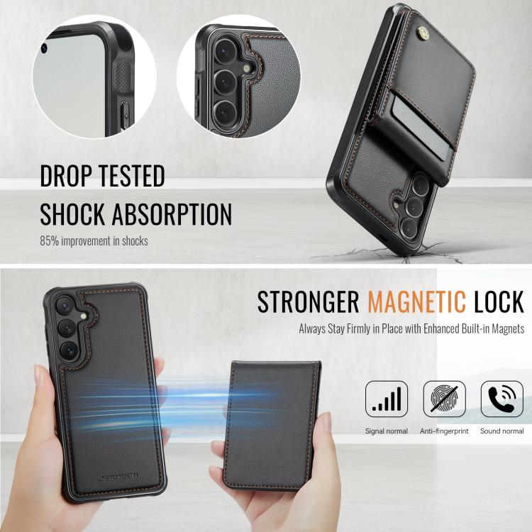 For Samsung Galaxy S25+ 5G JEEHOOD J06 British Style RFID MagSafe Card Bag PU Phone Case(Black) - Galaxy S25+ 5G Cases by JEEHOOD | Online Shopping UK | buy2fix