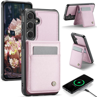 For Samsung Galaxy S25+ 5G JEEHOOD J06 British Style RFID MagSafe Card Bag PU Phone Case(Pink) - Galaxy S25+ 5G Cases by JEEHOOD | Online Shopping UK | buy2fix