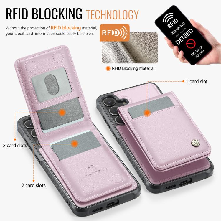 For Samsung Galaxy S25+ 5G JEEHOOD J06 British Style RFID MagSafe Card Bag PU Phone Case(Pink) - Galaxy S25+ 5G Cases by JEEHOOD | Online Shopping UK | buy2fix