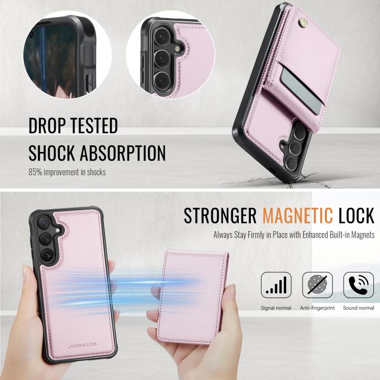For Samsung Galaxy S25+ 5G JEEHOOD J06 British Style RFID MagSafe Card Bag PU Phone Case(Pink) - Galaxy S25+ 5G Cases by JEEHOOD | Online Shopping UK | buy2fix