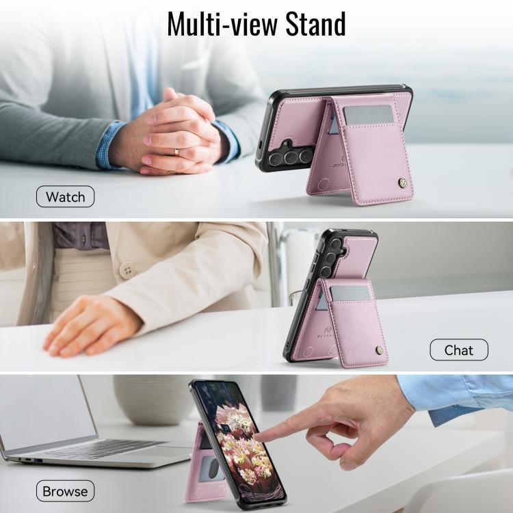 For Samsung Galaxy S25+ 5G JEEHOOD J06 British Style RFID MagSafe Card Bag PU Phone Case(Pink) - Galaxy S25+ 5G Cases by JEEHOOD | Online Shopping UK | buy2fix