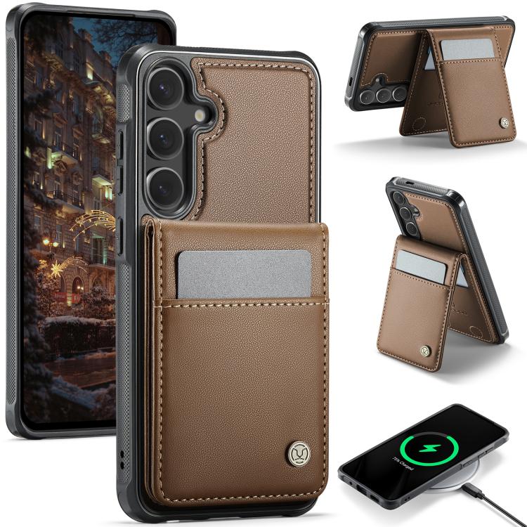 For Samsung Galaxy S24 5G JEEHOOD J06 British Style RFID MagSafe Card Bag PU Phone Case(Brown) - Galaxy S24 5G Cases by JEEHOOD | Online Shopping UK | buy2fix