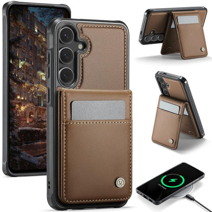 For Samsung Galaxy S24 5G JEEHOOD J06 British Style RFID MagSafe Card Bag PU Phone Case(Brown) - Galaxy S24 5G Cases by JEEHOOD | Online Shopping UK | buy2fix