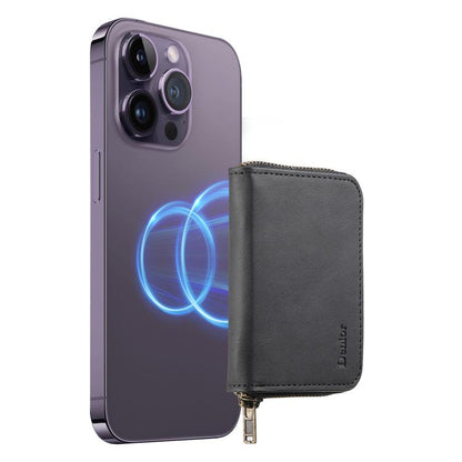 Denior V17 Skin Feel MagSafe RFID Zipper Wallet Card Bag Case(Black) - Adhesive Card Holders by Denior | Online Shopping UK | buy2fix