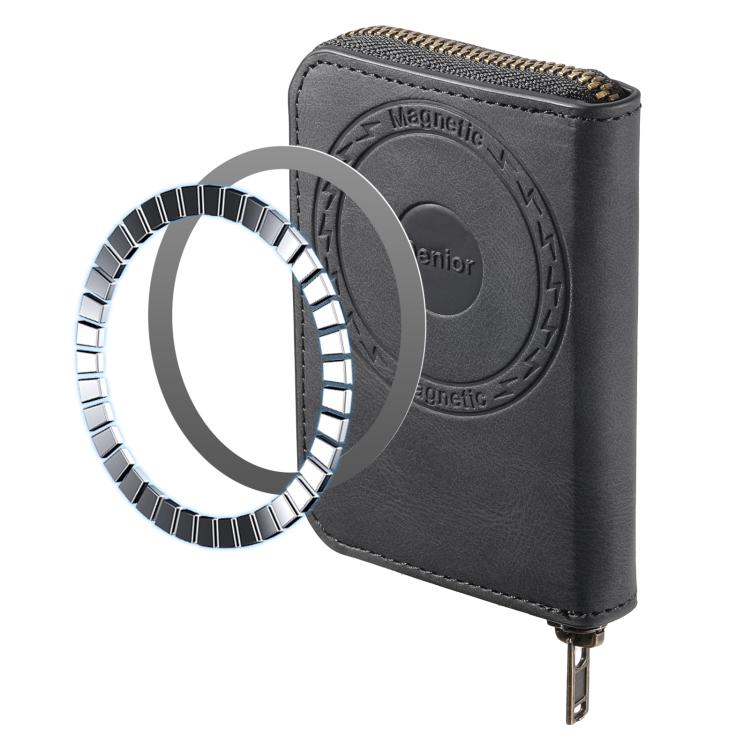 Denior V17 Skin Feel MagSafe RFID Zipper Wallet Card Bag Case(Black) - Adhesive Card Holders by Denior | Online Shopping UK | buy2fix