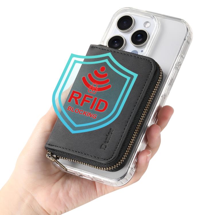 Denior V17 Skin Feel MagSafe RFID Zipper Wallet Card Bag Case(Black) - Adhesive Card Holders by Denior | Online Shopping UK | buy2fix