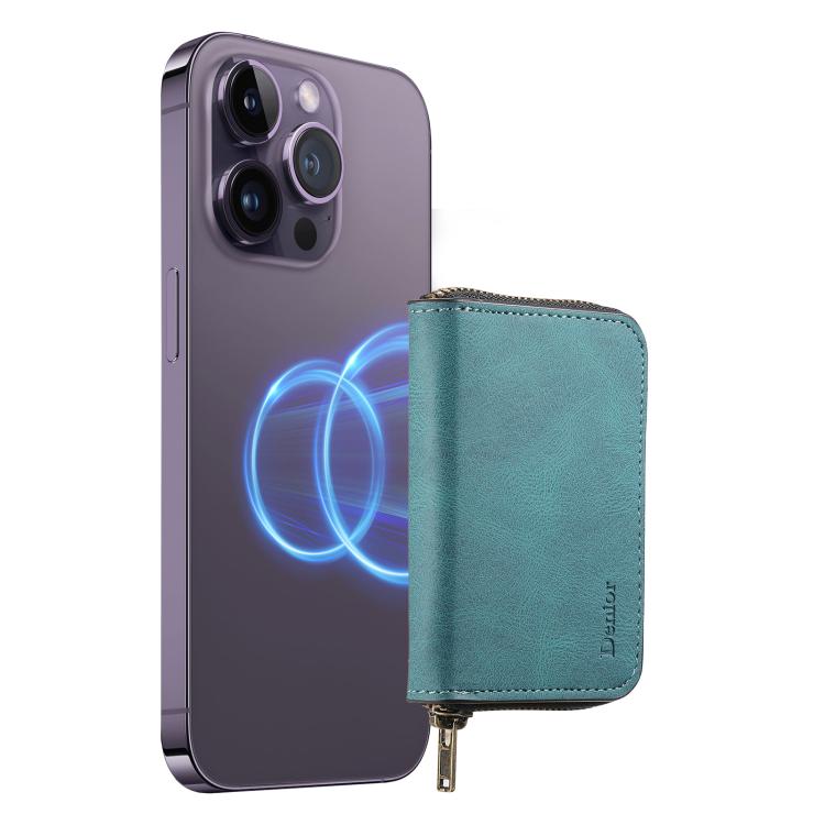 Denior V17 Skin Feel MagSafe RFID Zipper Wallet Card Bag Case(Green) - Adhesive Card Holders by Denior | Online Shopping UK | buy2fix
