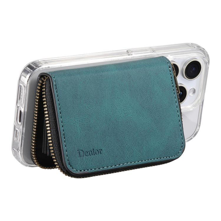 Denior V17 Skin Feel MagSafe RFID Zipper Wallet Card Bag Case(Green) - Adhesive Card Holders by Denior | Online Shopping UK | buy2fix