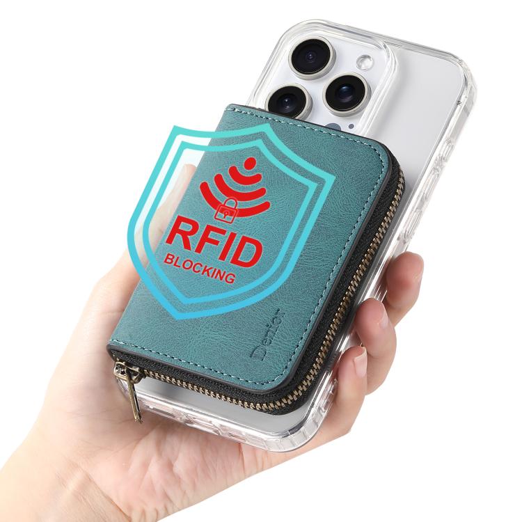 Denior V17 Skin Feel MagSafe RFID Zipper Wallet Card Bag Case(Green) - Adhesive Card Holders by Denior | Online Shopping UK | buy2fix