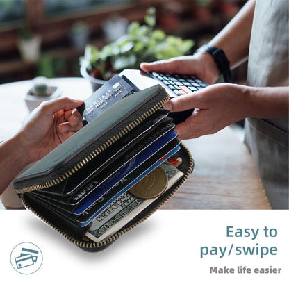 Denior V17 Skin Feel MagSafe RFID Zipper Wallet Card Bag Case(Green) - Adhesive Card Holders by Denior | Online Shopping UK | buy2fix