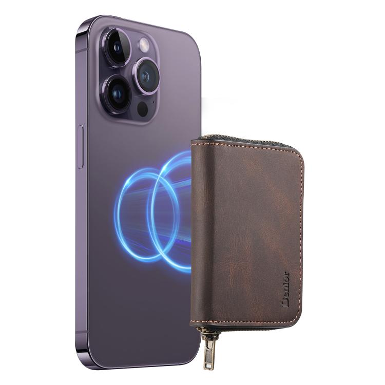 Denior V17 Skin Feel MagSafe RFID Zipper Wallet Card Bag Case(Brown) - Adhesive Card Holders by Denior | Online Shopping UK | buy2fix