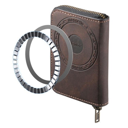 Denior V17 Skin Feel MagSafe RFID Zipper Wallet Card Bag Case(Brown) - Adhesive Card Holders by Denior | Online Shopping UK | buy2fix