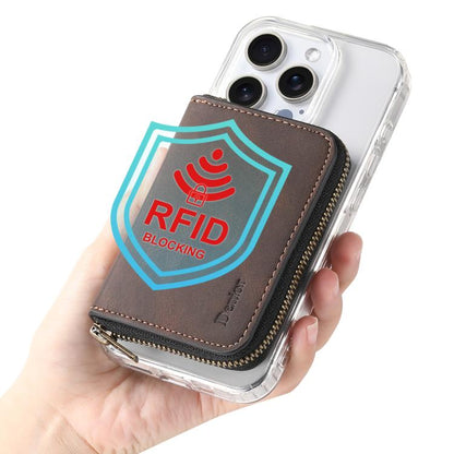 Denior V17 Skin Feel MagSafe RFID Zipper Wallet Card Bag Case(Brown) - Adhesive Card Holders by Denior | Online Shopping UK | buy2fix