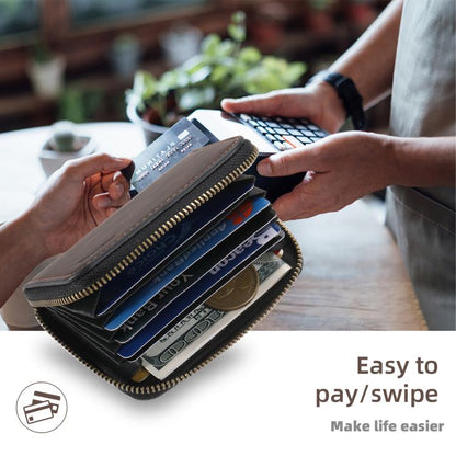 Denior V17 Skin Feel MagSafe RFID Zipper Wallet Card Bag Case(Brown) - Adhesive Card Holders by Denior | Online Shopping UK | buy2fix