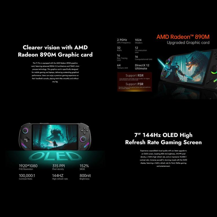 ONE-NETBOOK OneXPlayer F1 Pro 7 inch Handheld Game Console, 32GB+2TB, Windows 11 AMD Ryzen AI 9 HX 370 CPU(US Plug) - Pocket Console by ONE-NETBOOK | Online Shopping UK | buy2fix