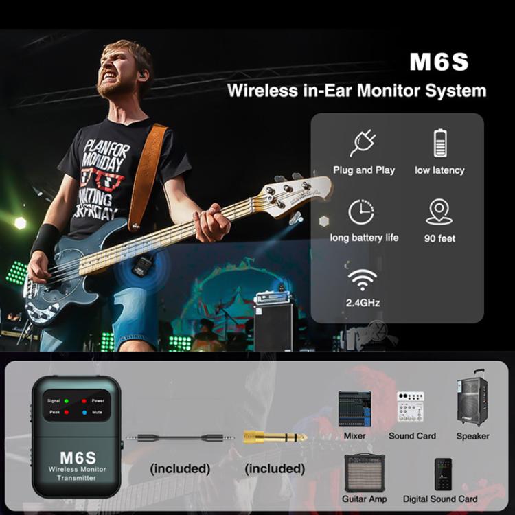 M6S Stereo Wireless In-Ear Monitor System 2.4G Transmitter & Receiver(Black) - Microphone by buy2fix | Online Shopping UK | buy2fix