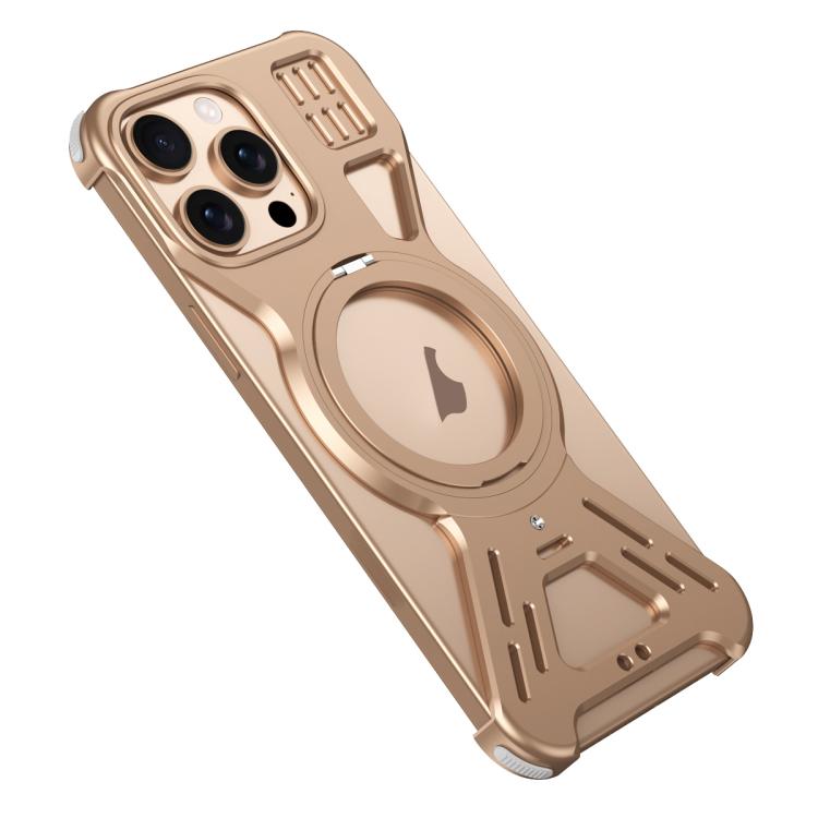 For iPhone 15 Pro Armor 360 Holder Frameless Alloy MagSafe Phone Case(Desert Gold) - iPhone 15 Pro Cases by buy2fix | Online Shopping UK | buy2fix