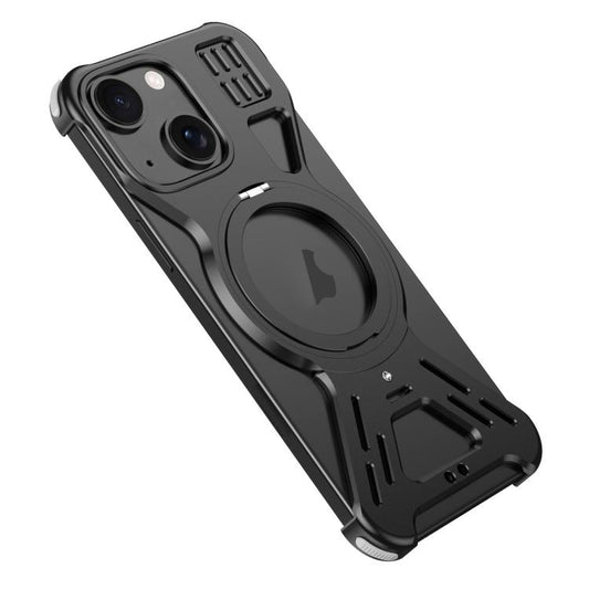 For iPhone 15 Armor 360 Holder Frameless Alloy MagSafe Phone Case(Black) - iPhone 15 Cases by buy2fix | Online Shopping UK | buy2fix
