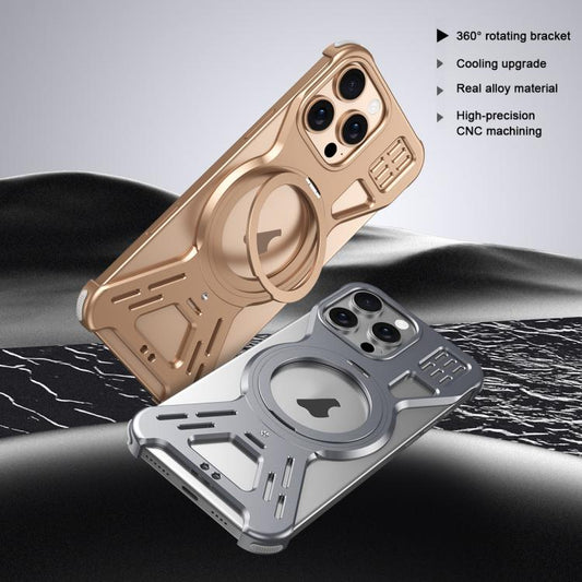 For iPhone 15 Pro Armor 360 Holder Frameless Alloy MagSafe Phone Case(Black) - iPhone 15 Pro Cases by buy2fix | Online Shopping UK | buy2fix
