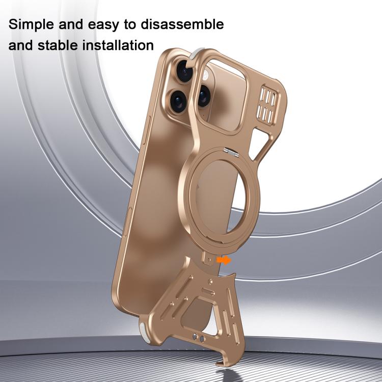 For iPhone 15 Pro Armor 360 Holder Frameless Alloy MagSafe Phone Case(Desert Gold) - iPhone 15 Pro Cases by buy2fix | Online Shopping UK | buy2fix
