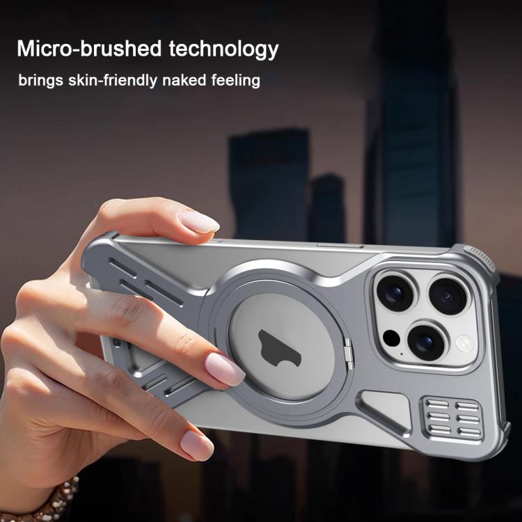 For iPhone 16 Pro Max Armor 360 Holder Frameless Alloy MagSafe Phone Case(Space Gray) - iPhone 16 Pro Max Cases by buy2fix | Online Shopping UK | buy2fix