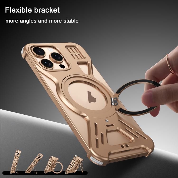 For iPhone 15 Armor 360 Holder Frameless Alloy MagSafe Phone Case(Desert Gold) - iPhone 15 Cases by buy2fix | Online Shopping UK | buy2fix