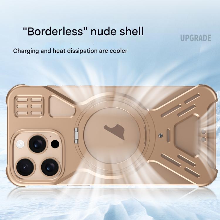 For iPhone 15 Pro Max Armor 360 Holder Frameless Alloy MagSafe Phone Case(Desert Gold) - iPhone 15 Pro Max Cases by buy2fix | Online Shopping UK | buy2fix