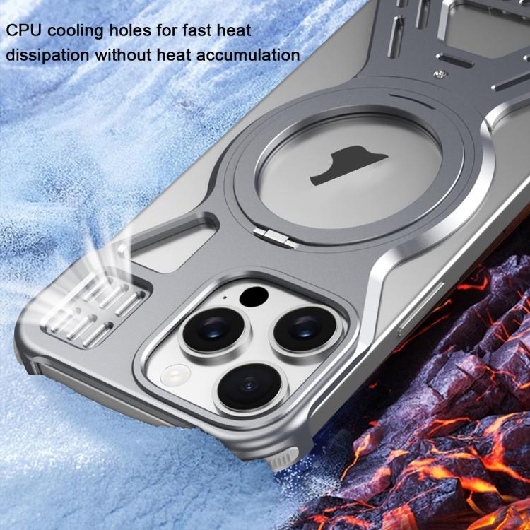 For iPhone 15 Pro Armor 360 Holder Frameless Alloy MagSafe Phone Case(Black) - iPhone 15 Pro Cases by buy2fix | Online Shopping UK | buy2fix