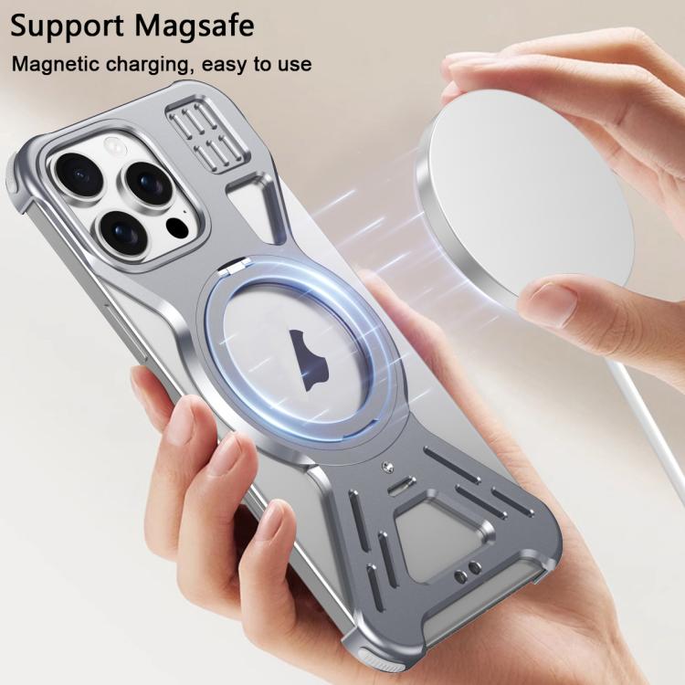 For iPhone 15 Pro Armor 360 Holder Frameless Alloy MagSafe Phone Case(Black) - iPhone 15 Pro Cases by buy2fix | Online Shopping UK | buy2fix