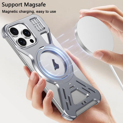 For iPhone 15 Pro Armor 360 Holder Frameless Alloy MagSafe Phone Case(Black) - iPhone 15 Pro Cases by buy2fix | Online Shopping UK | buy2fix