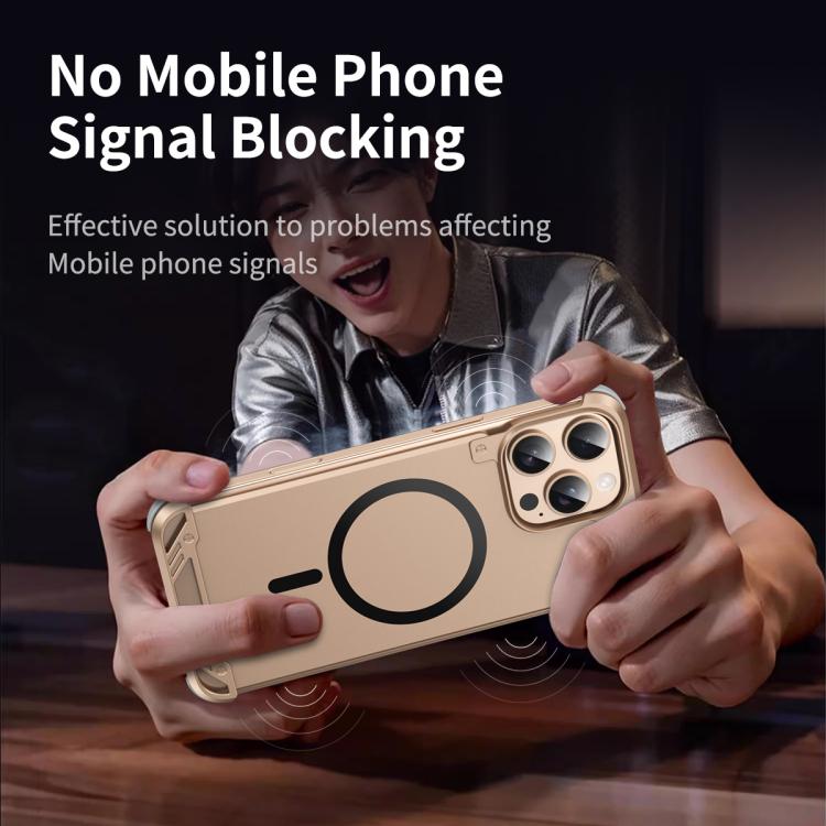 For iPhone 16 Plus R-JUST RJ63 Frameless Aroma Mecha MagSafe Phone Case(Desert Gold) - iPhone 16 Plus Cases by R-JUST | Online Shopping UK | buy2fix