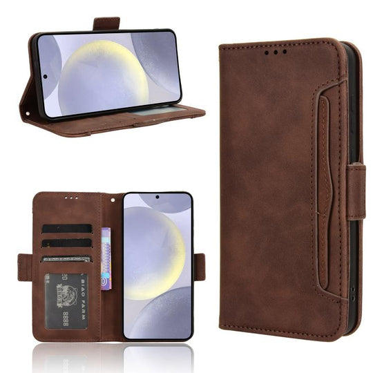 For Samsung Galaxy S24 FE 5G Skin Feel Calf Texture Card Slots Leather Phone Case(Brown)