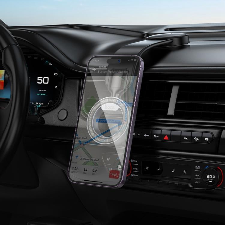 hoco H71 Totem Car Center Console Ring Magnetic Phone Holder(Black Grey) - Universal Car Holders by hoco | Online Shopping UK | buy2fix