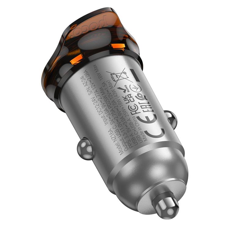 hoco NZ16A Rigorous PD25W and QC3.0 Dual Port Car Charger(Grey) - Car Charger by hoco | Online Shopping UK | buy2fix