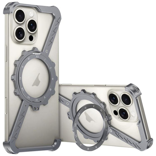 For iPhone 16 Pro Max Z-shaped Frameless Metal 360 Holder MagSafe Phone Case(Space Grey) - iPhone 16 Pro Max Cases by buy2fix | Online Shopping UK | buy2fix