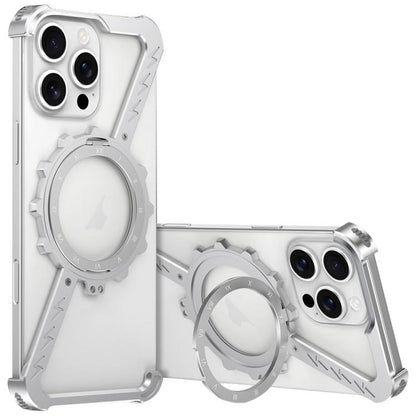 For iPhone 16 Pro Max Z-shaped Frameless Metal 360 Holder MagSafe Phone Case(Space Silver) - iPhone 16 Pro Max Cases by buy2fix | Online Shopping UK | buy2fix