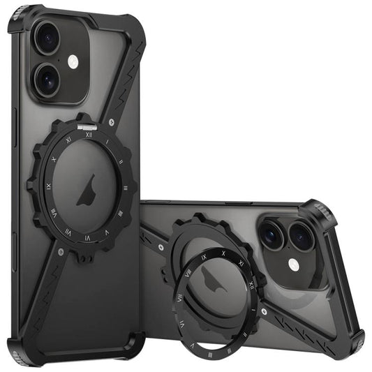 For iPhone 16 Plus Z-shaped Frameless Metal 360 Holder MagSafe Phone Case(Black) - iPhone 16 Plus Cases by buy2fix | Online Shopping UK | buy2fix