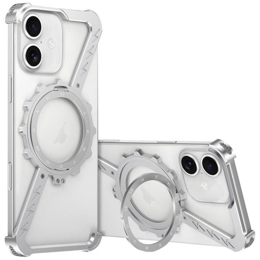 For iPhone 16 Z-shaped Frameless Metal 360 Holder MagSafe Phone Case(Space Silver) - iPhone 16 Cases by buy2fix | Online Shopping UK | buy2fix