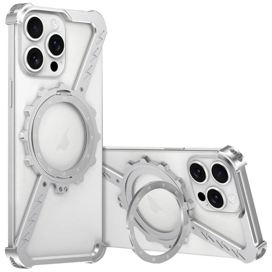 For iPhone 15 Pro Z-shaped Frameless Metal 360 Holder MagSafe Phone Case(Space Silver) - iPhone 15 Pro Cases by buy2fix | Online Shopping UK | buy2fix