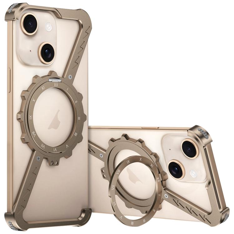 For iPhone 14 Z-shaped Frameless Metal 360 Holder MagSafe Phone Case(Desert Gold) - iPhone 14 Cases by buy2fix | Online Shopping UK | buy2fix