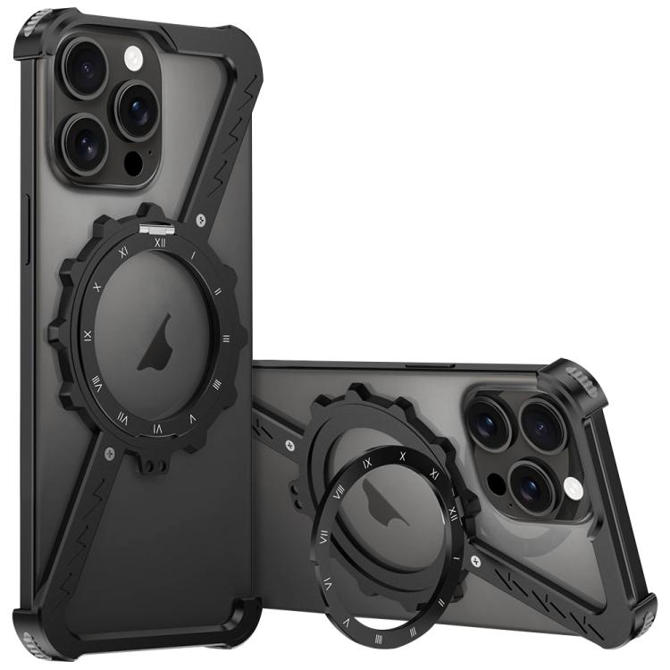 For iPhone 13 Pro Z-shaped Frameless Metal 360 Holder MagSafe Phone Case(Black) - iPhone 13 Pro Cases by buy2fix | Online Shopping UK | buy2fix