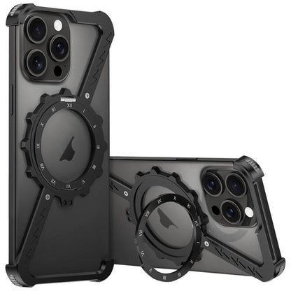 For iPhone 13 Pro Z-shaped Frameless Metal 360 Holder MagSafe Phone Case(Black) - iPhone 13 Pro Cases by buy2fix | Online Shopping UK | buy2fix